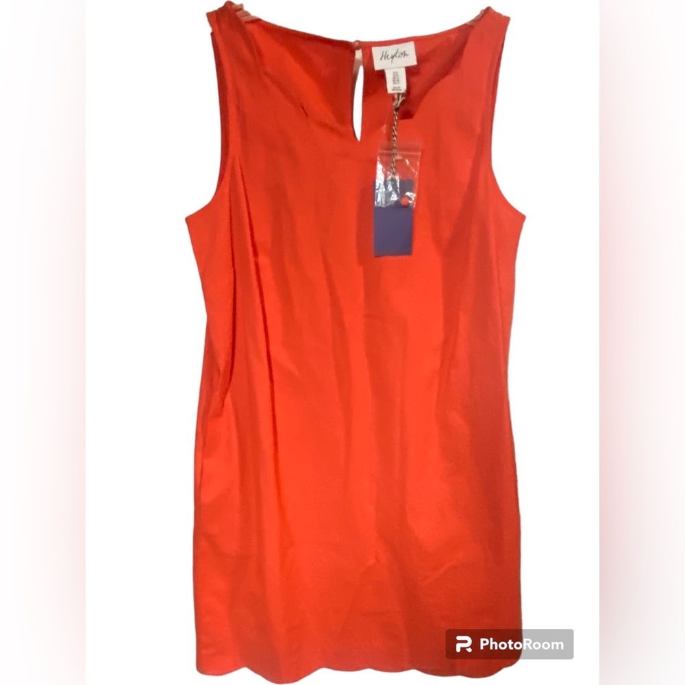 Nwt Heyton sleeveless scalloped hem orange red sheath dress ladies 8
